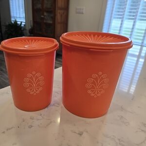 Tupperware 2 Orange Storage Canisters. Small And Medium